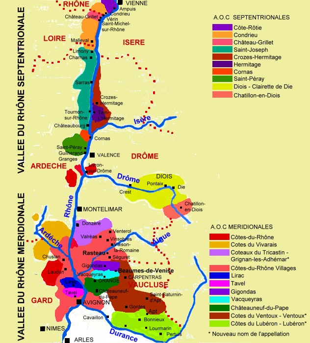 Carte des régions viticoles de la Vallée du Rhône - © M.CRIVELLARO