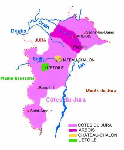 Carte des appellations viticoles du Jura -  © M.CRIVELLARO