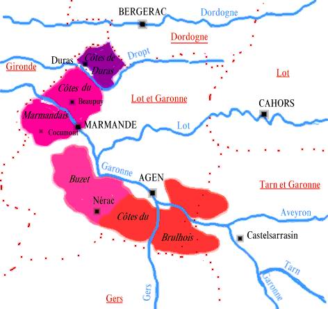 Carte des appellations viticoles du Lot et Garonne - © M.CRIVELLARO