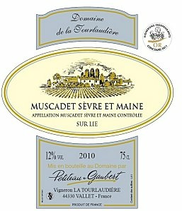 Etiquette Muscadet Sèvre et Maine avec mention "sur lie". Domaine de la Tourlaudière -