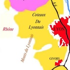 Carte des appellations viticoles des Coteaux du Lyonnais.