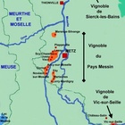 Carte des appellations viticoles des vins de Moselleautour de Metz. 