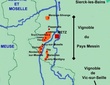 Carte des appellations viticoles des vins de Moselleautour de Metz. 